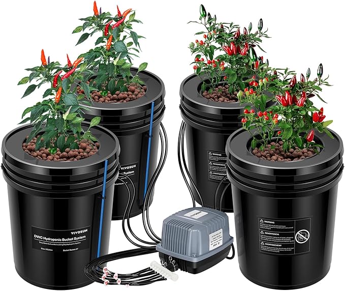 VIVOSUN DWC Hydroponics Grow System with Top Drip Kit (4 Buckets)