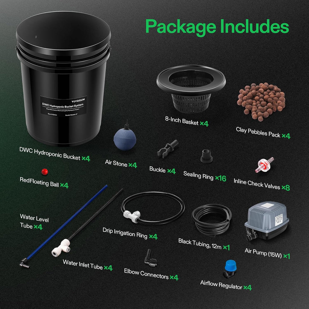VIVOSUN DWC Hydroponics Grow System with Top Drip Kit (4 Buckets)