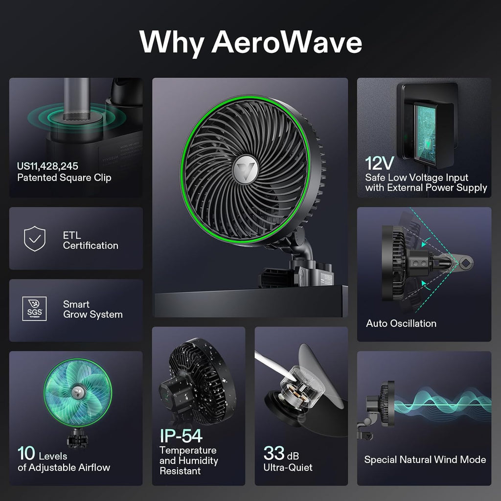 VIVOSUN AeroWave E6 Gen2 6” Clip Fan