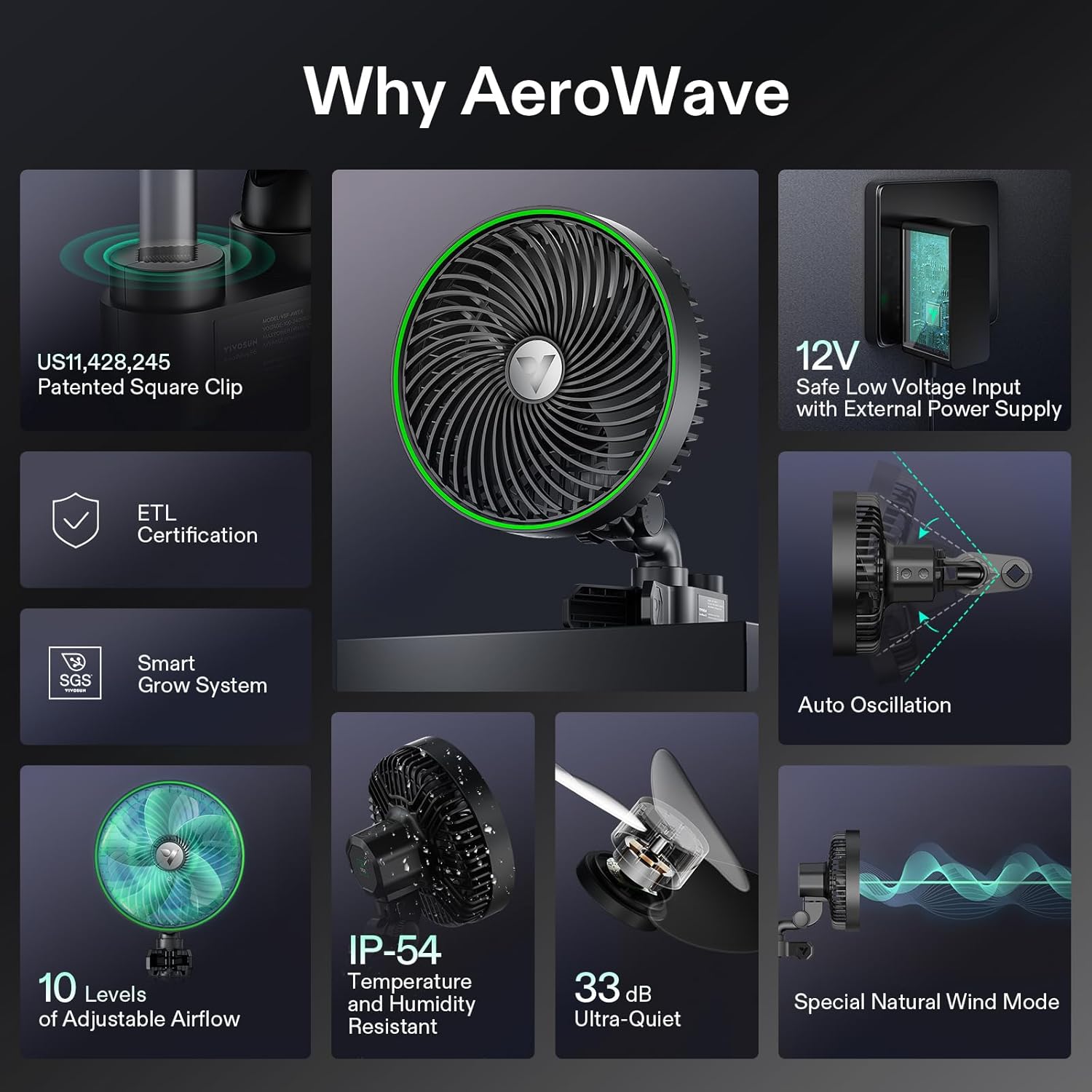 VIVOSUN AeroWave E6 Gen2 6” Clip Fan